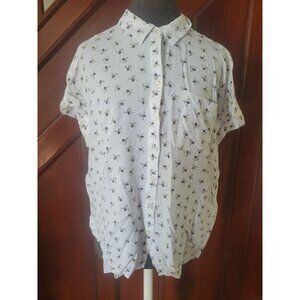 Jane SmDelancey White Button-Up Shirt With Bee Print Short Sleeve Womens Size La